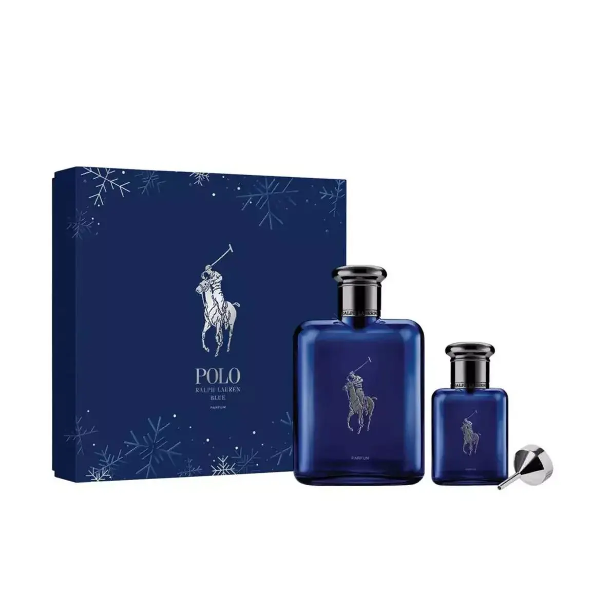 Ralph Lauren Polo Blue Parfum Men`s 3pc 4.2oz Parfum Spray 1.36oz Spray Funnel