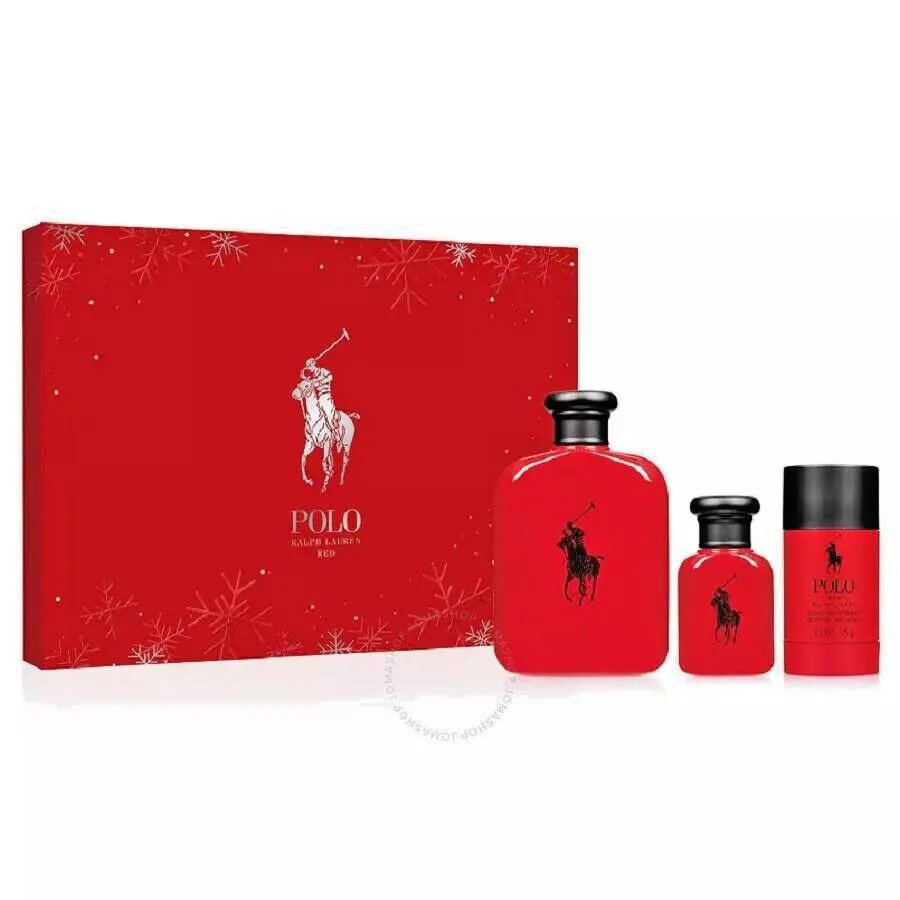 Ralph Lauren Polo Red 4.2oz Edt + 1.36oz Edt Spray + 2.6oz Deo Stick 3Pc Set