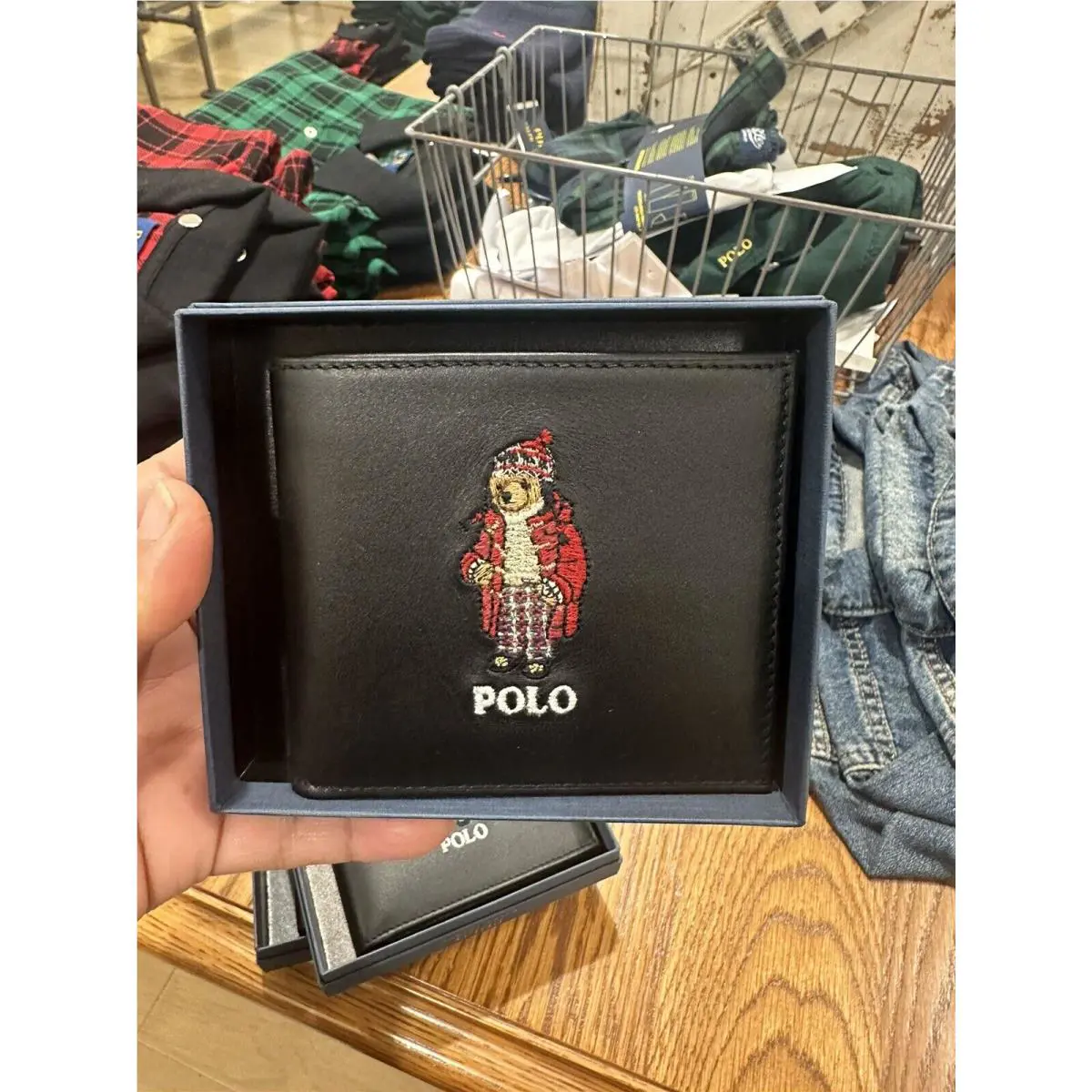 BN Ralph Lauren Polo Bear Bi Fold Leather Wallet Black/red