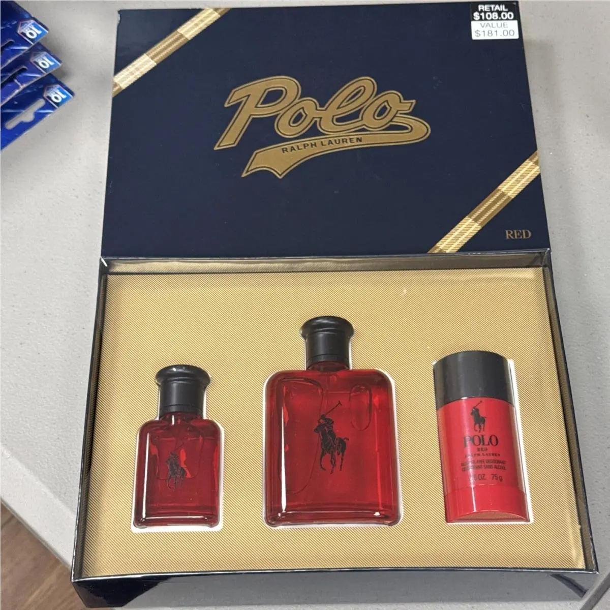 Polo Red by Ralph Lauren 3pc Set For Men 4.2oz+1.0oz Edt SPR+2.6oz Deodorant