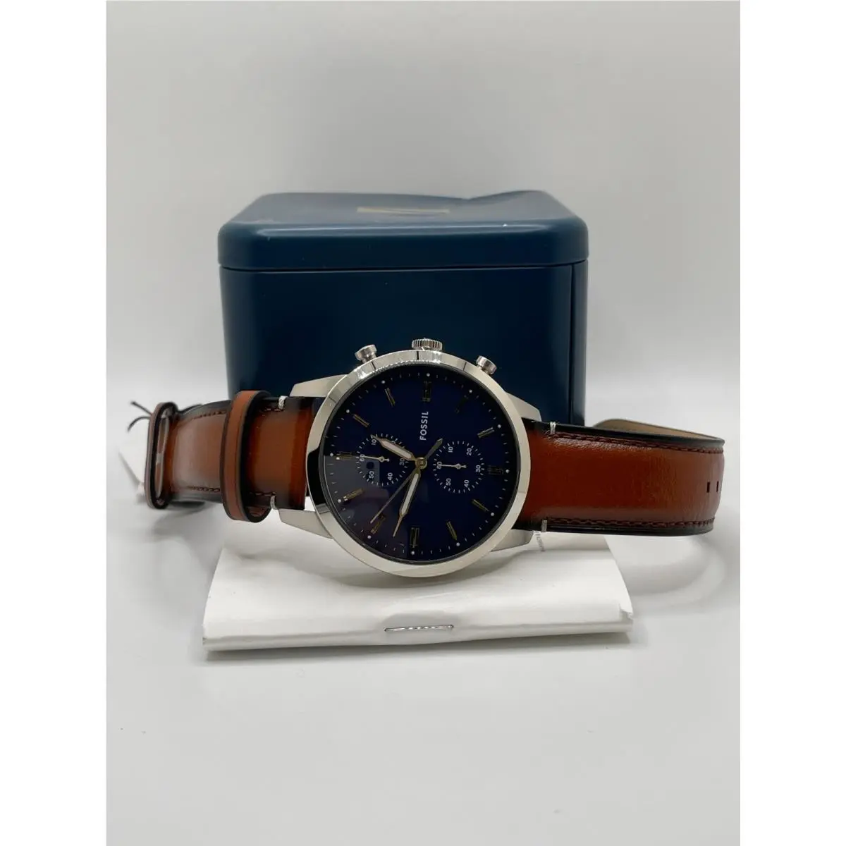Fossil Townsman FS5279 Mens Blue Dial Brown Leather Band Quartz Analog Watch