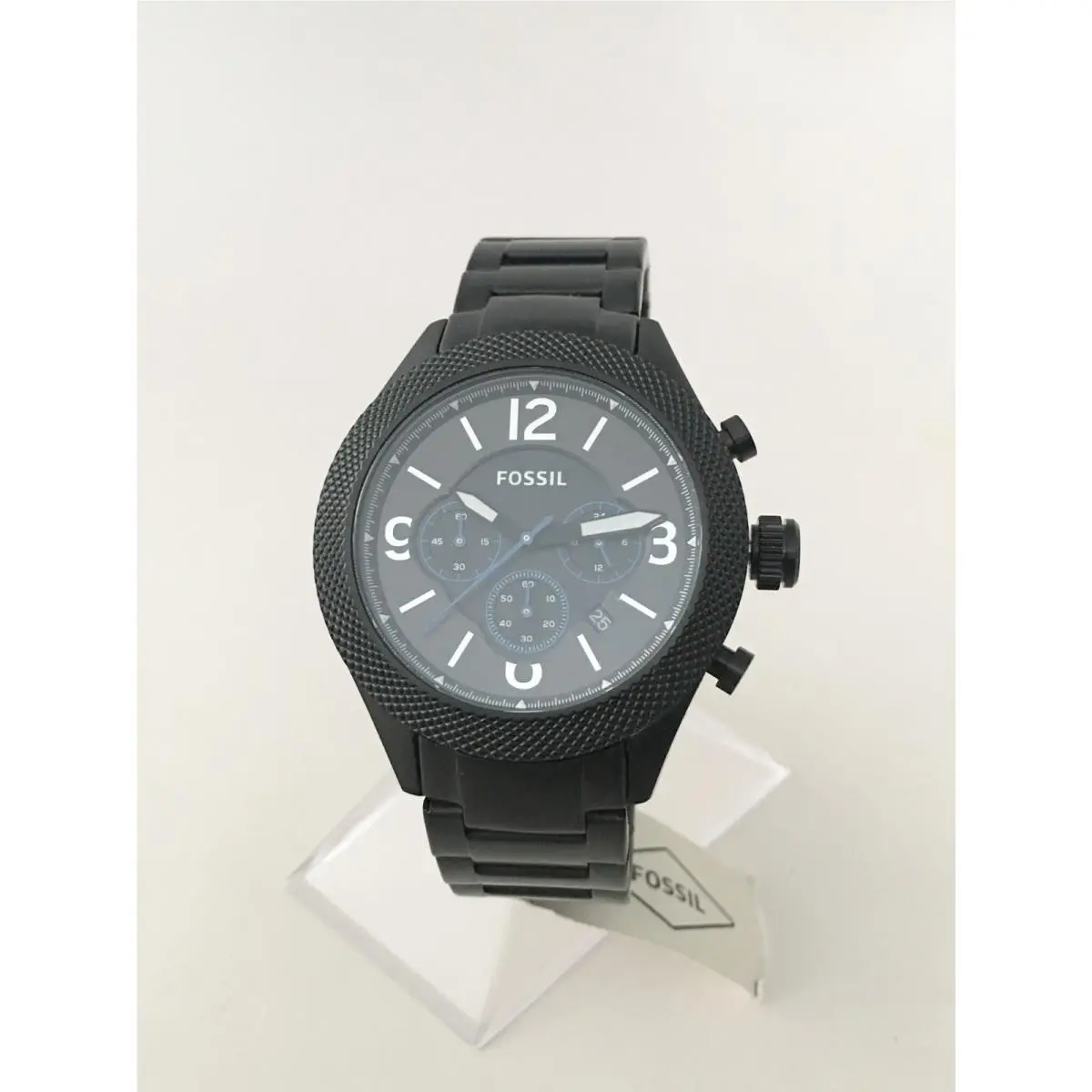 Fossil BQ2108IE Men`s Aiden Black Dial Chrono Date Black Stainless Steel Bracele