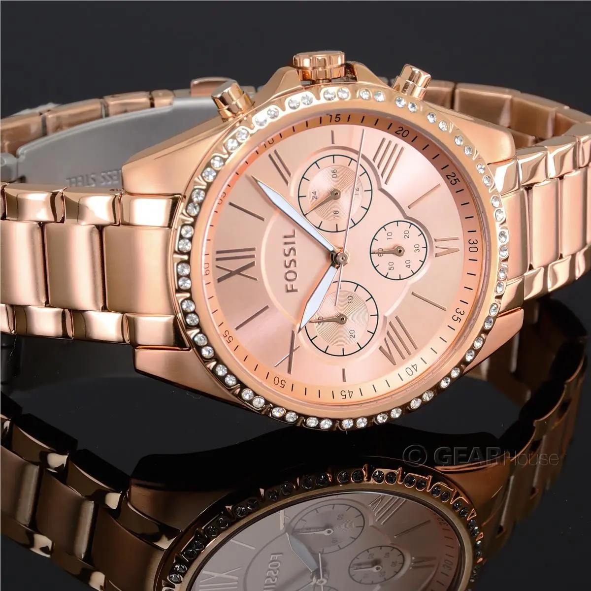Modern Courier Womens Chronograph Glitz Watch Rose Gold Stainless Steel by Fossil