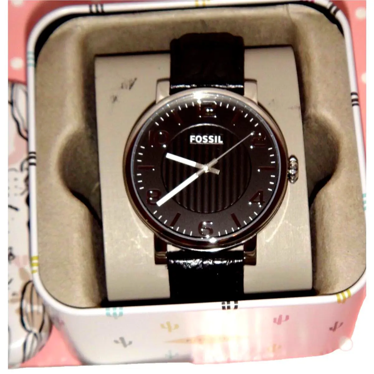 Fossil BQ2248 Men`s Silver S / Steel Watch Black Leather Strap Black Dial Arabic