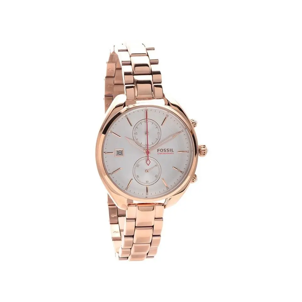 Women`s Land Racer Chronograph Silver Dial Rose Gold Steel Watch CH2977 by Fossil