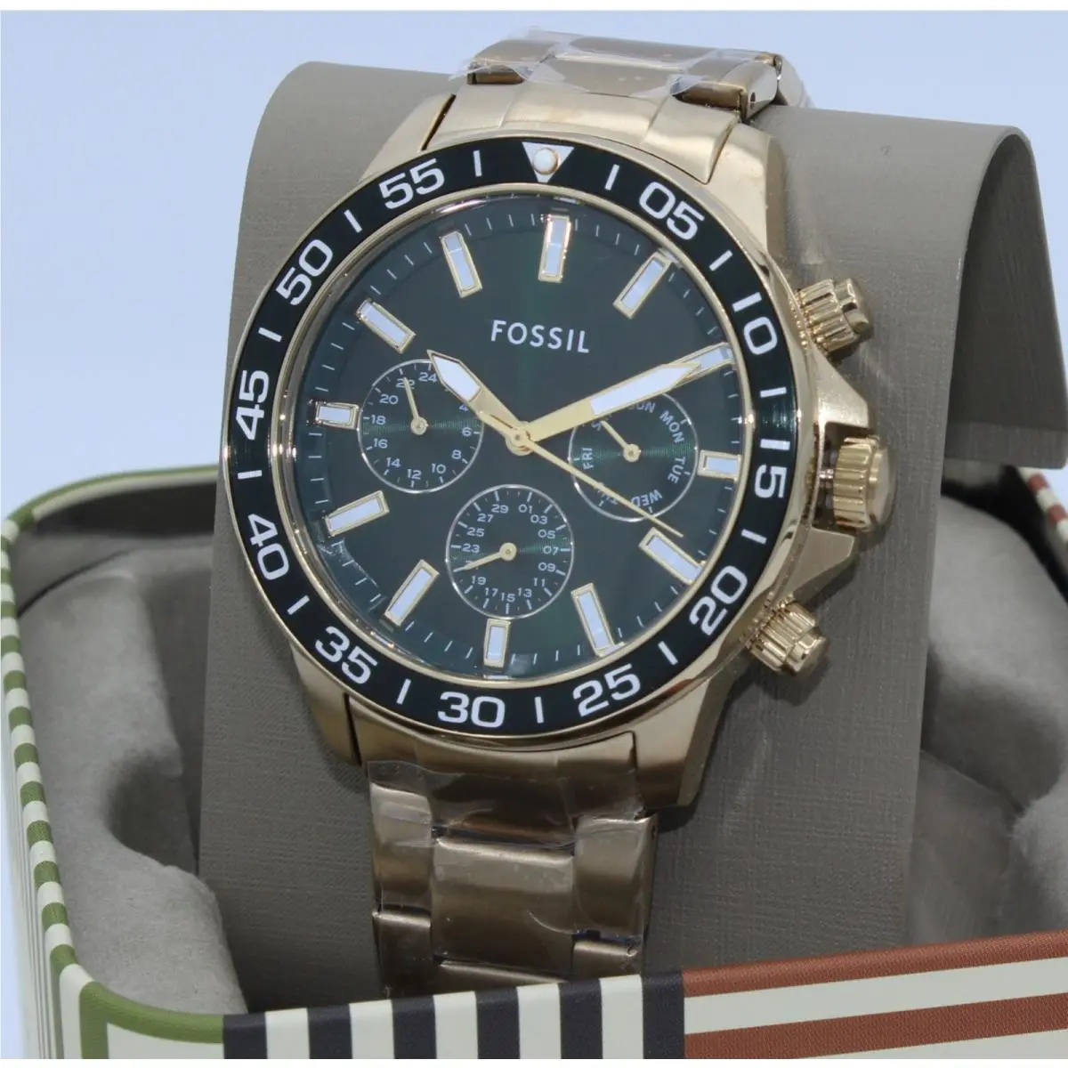 Fossil Bannon Gold Green Chronograph BQ2493 Men`s Watch