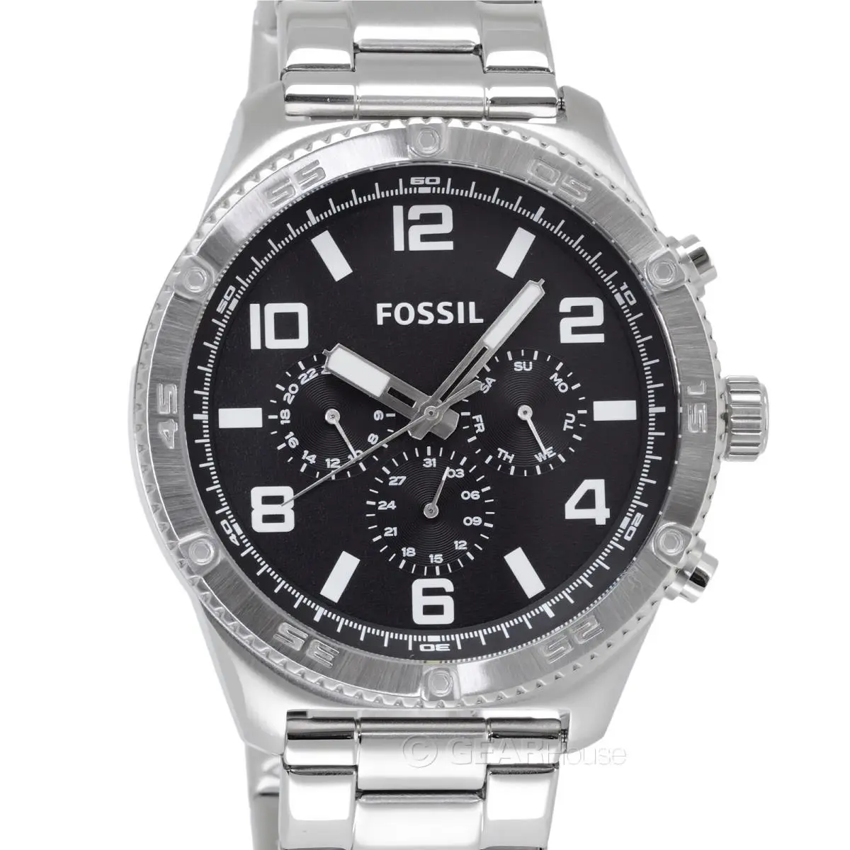 Brox Mens Multifunction Watch Black Dial Silver Stainless Steel Band by Fossil
