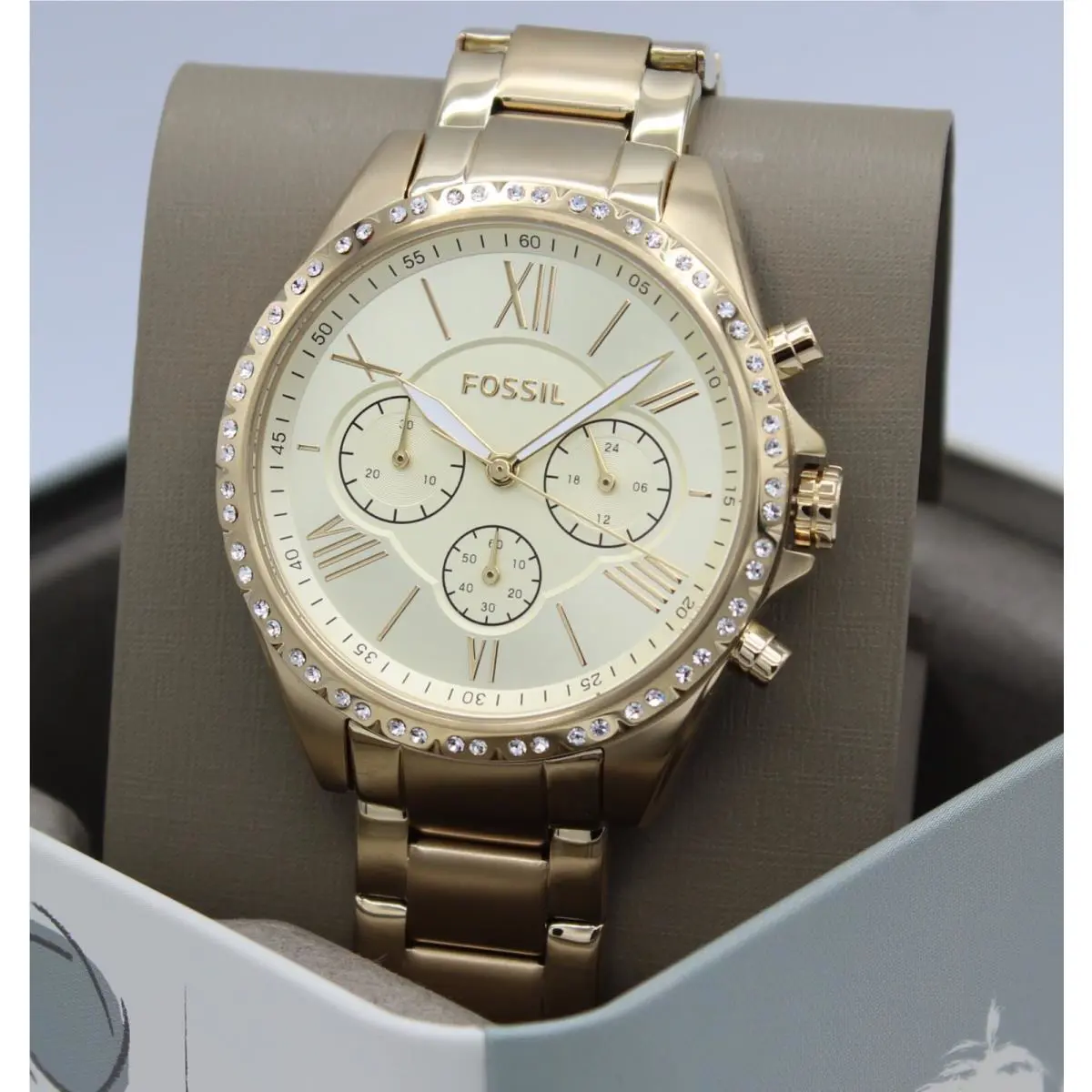 Fossil Modern Courier Womens Gold Chronograph Watch Crystals Stainless Steel