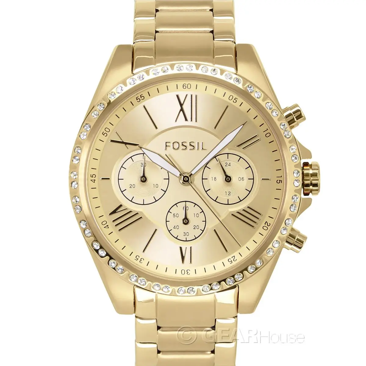 Fossil Modern Courier Womens Gold Chronograph Watch Crystals Stainless Steel