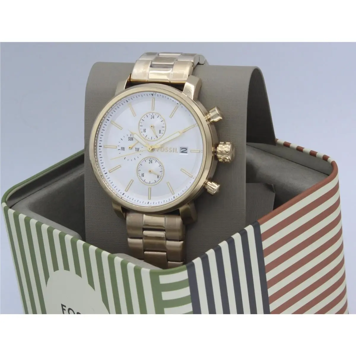 Fossil Rhett Chronograph Multifunction Gold White Men BQ2852 Watch