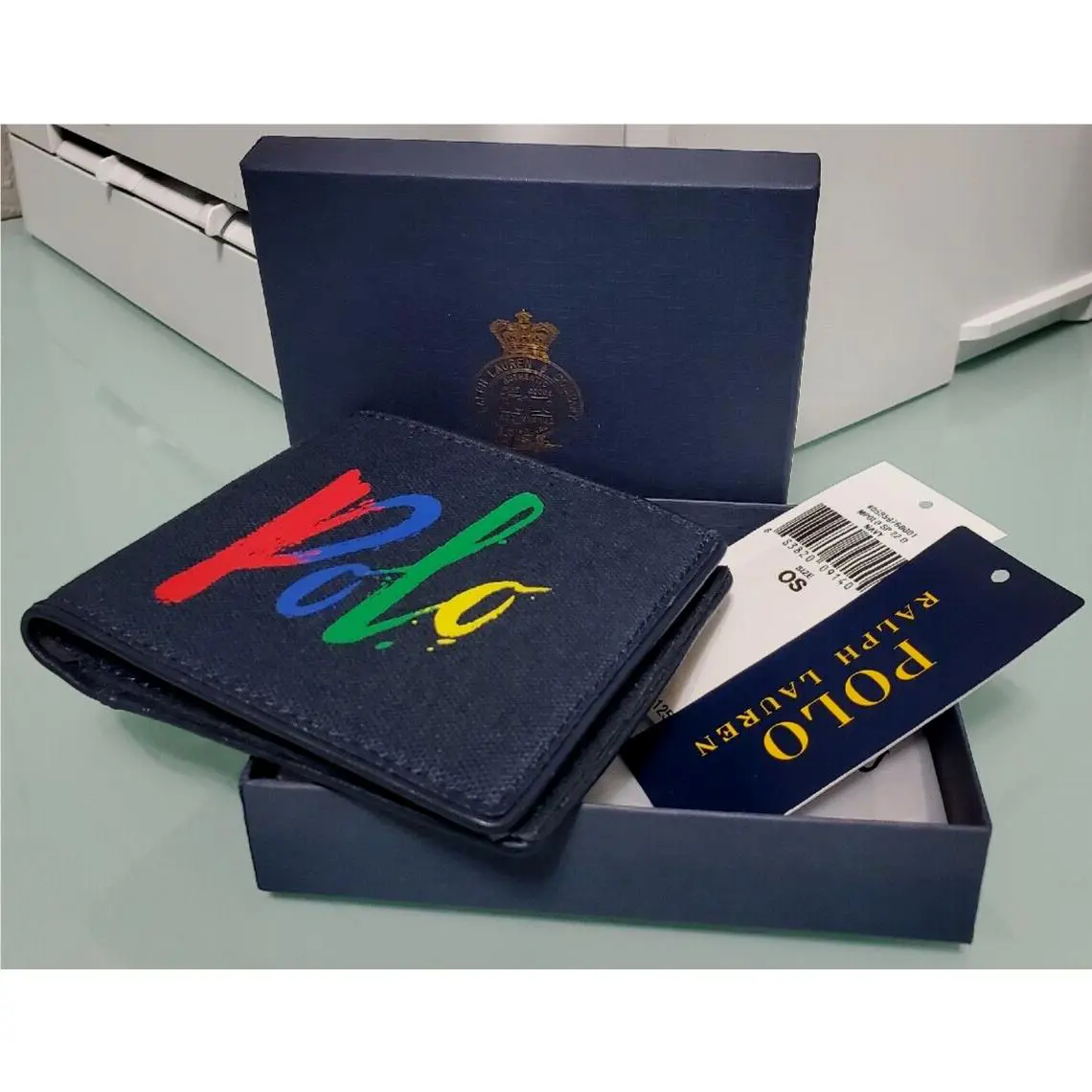 Polo Ralph Lauren Men`s Logo Leather-trim Navy Canvas Billfold Wallet