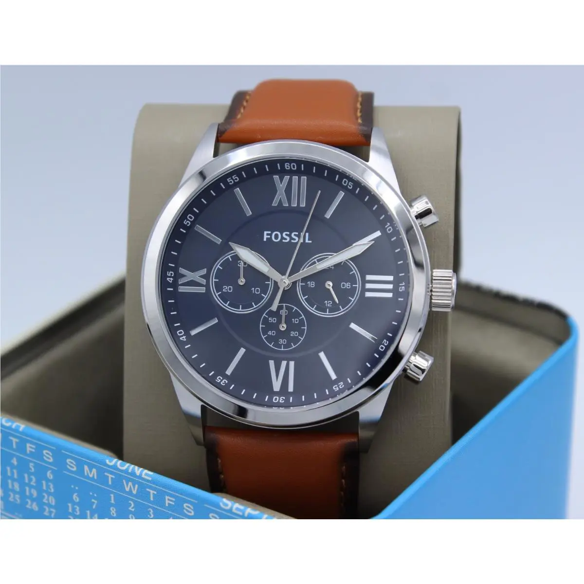 Fossil Flynn Silver Brown Leather Chronograph BQ2125 Men Watch
