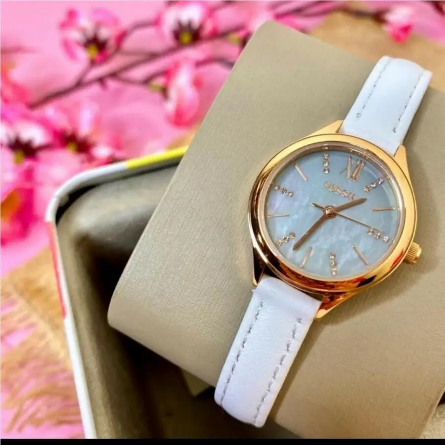 Suitor Mini Three-hand White Leather Watch BQ3485 by Fossil