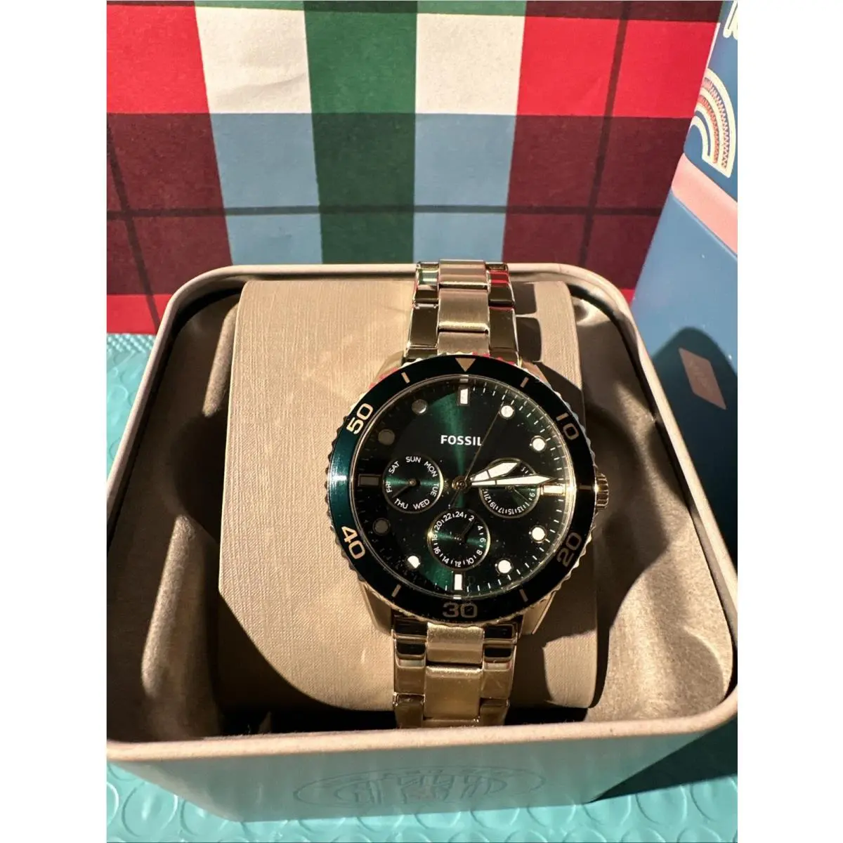Fossil Golden Green Chronograph Stainless Steel Watch Woman Only BQ2754SET