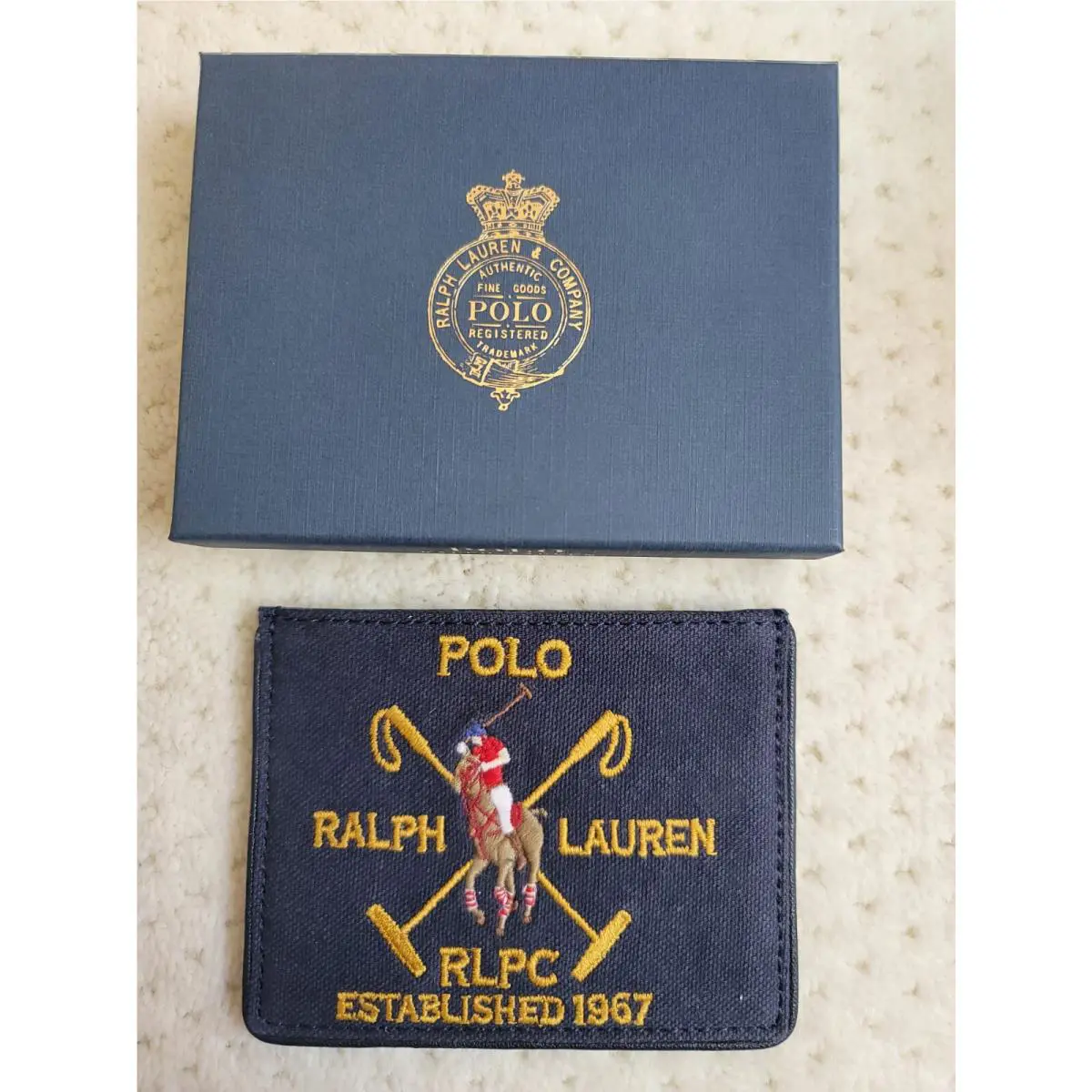 Polo Ralph Lauren Embroidered Crest Canvas Plaid Leather Card Case Wallet