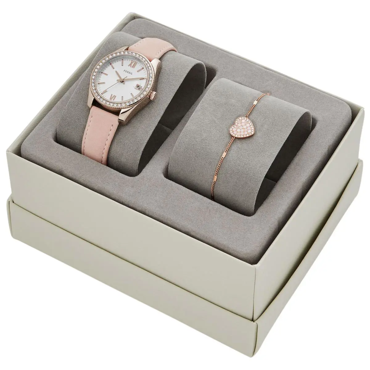 Wmn Scarlette Mini Three-hand Date Blush Leather Watch Bracelet ES4607Set by Fossil