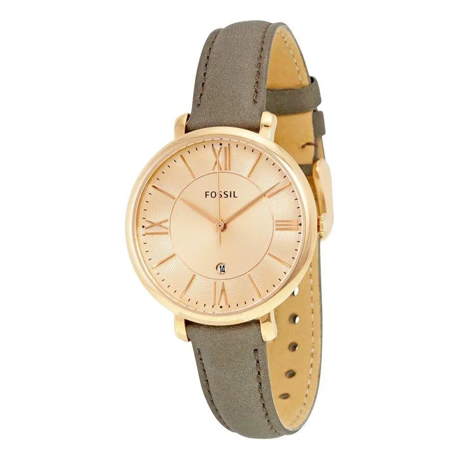 Jacqueline Rose Gold Tone Gray Leather Roman Numbers Watch ES3707 by Fossil