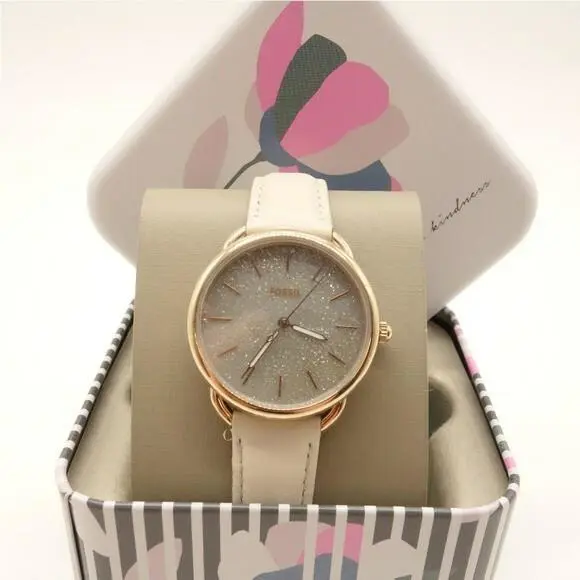 Fossil Taylor White Leather Gray Glitter Women`s Watch ES4421