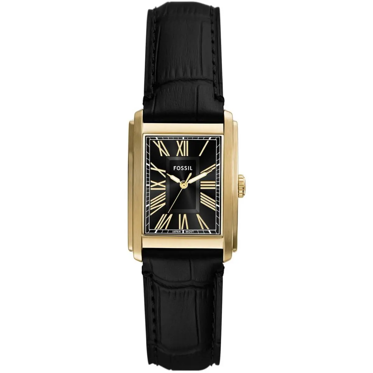 Men`s Watch Carraway Quartz Yellow Gold Case Black Leather Strap FS6091 by Fossil