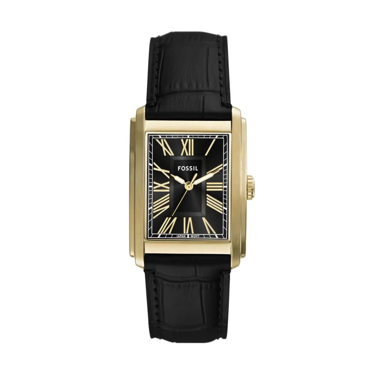 Fossil Men`s Watch Carraway Three-hand Black Croco 30MM Leather/gold