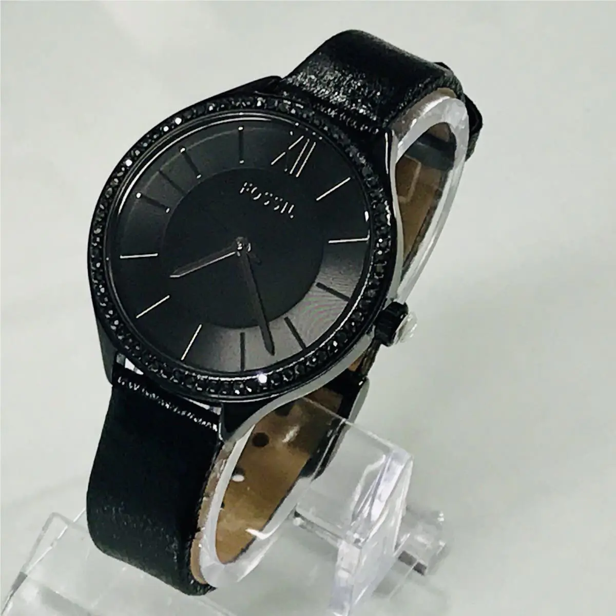 Fossil BQ3427 Black IP Stainless Steel Crystal Dial PU Strap Women Watch
