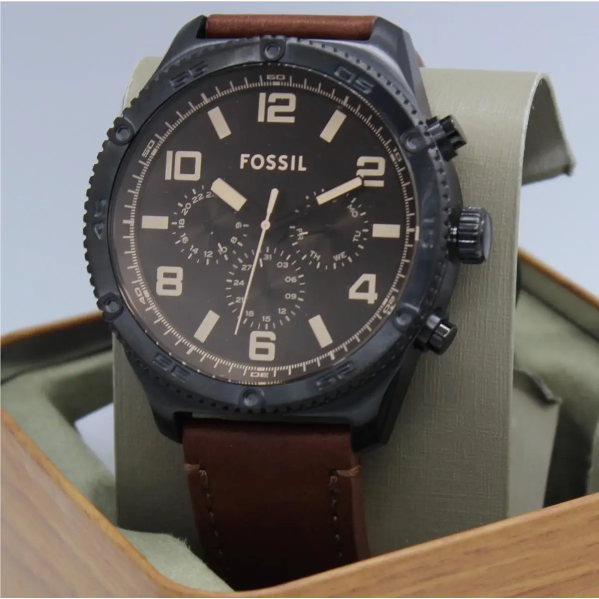 Brox Black Chronograph Brown Leather BQ2802 Men`s Watch by Fossil