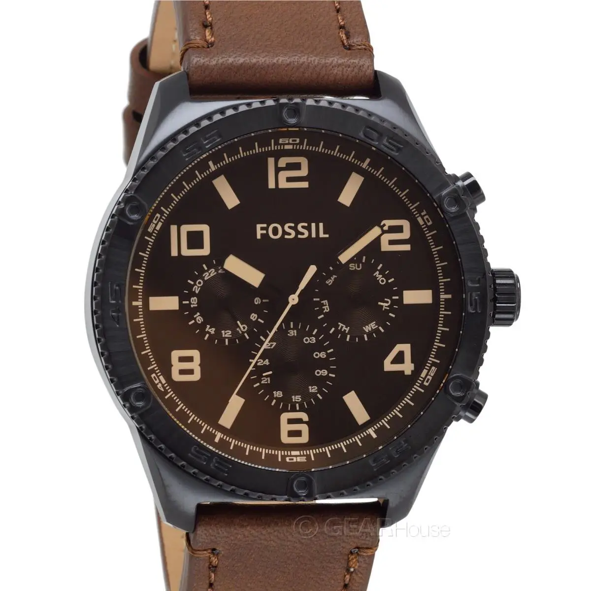 Fossil Brox Black Chronograph Brown Leather BQ2802 Men`s Watch