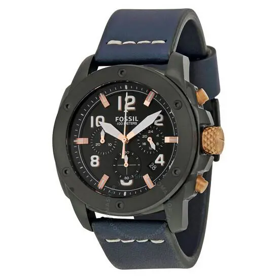 Modern Machine Chronograph Black Dial Blue Leather Mens Watch FS5066 by Fossil