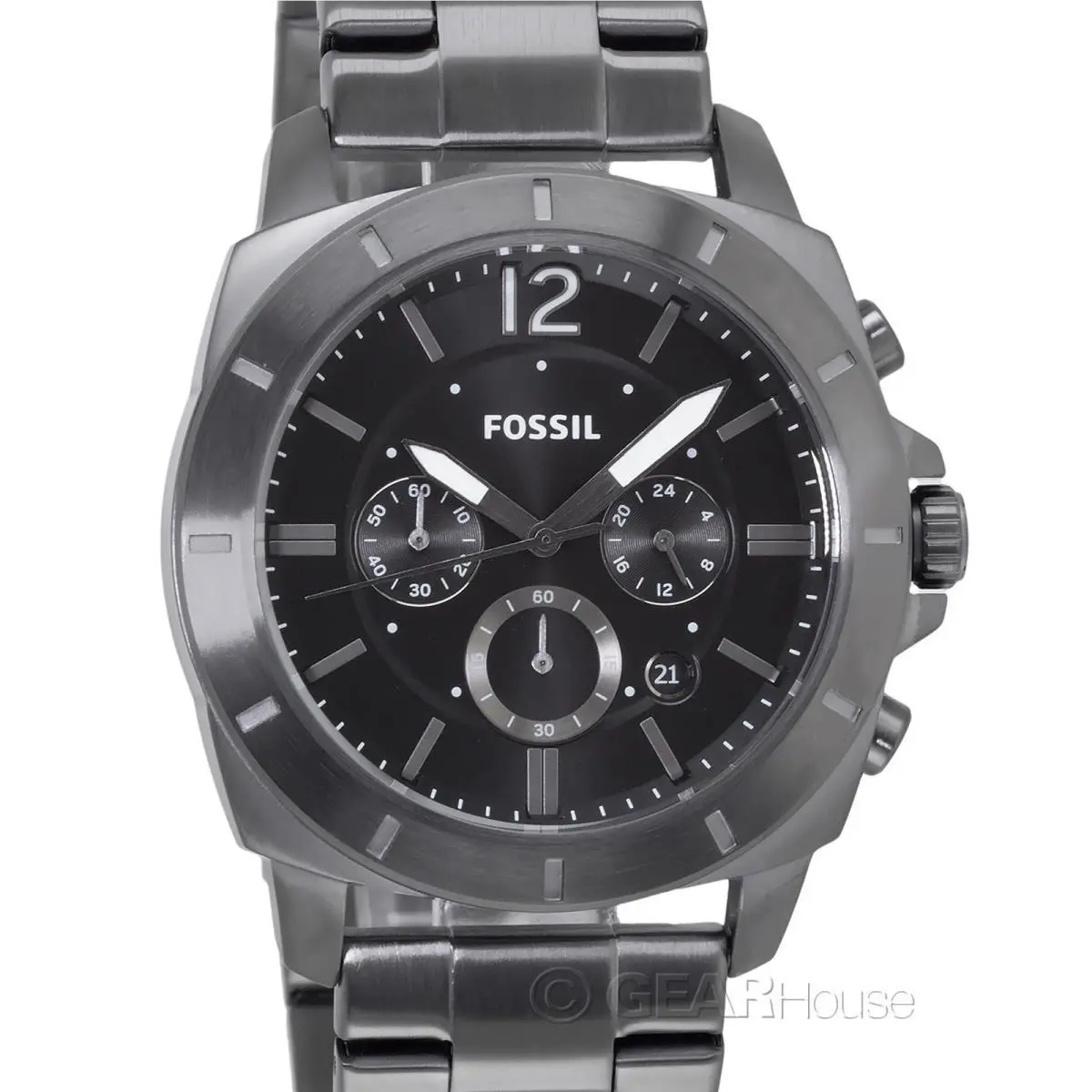 Fossil Privateer Mens Chronograph Watch Black Dial Gray Stainless Steel Band