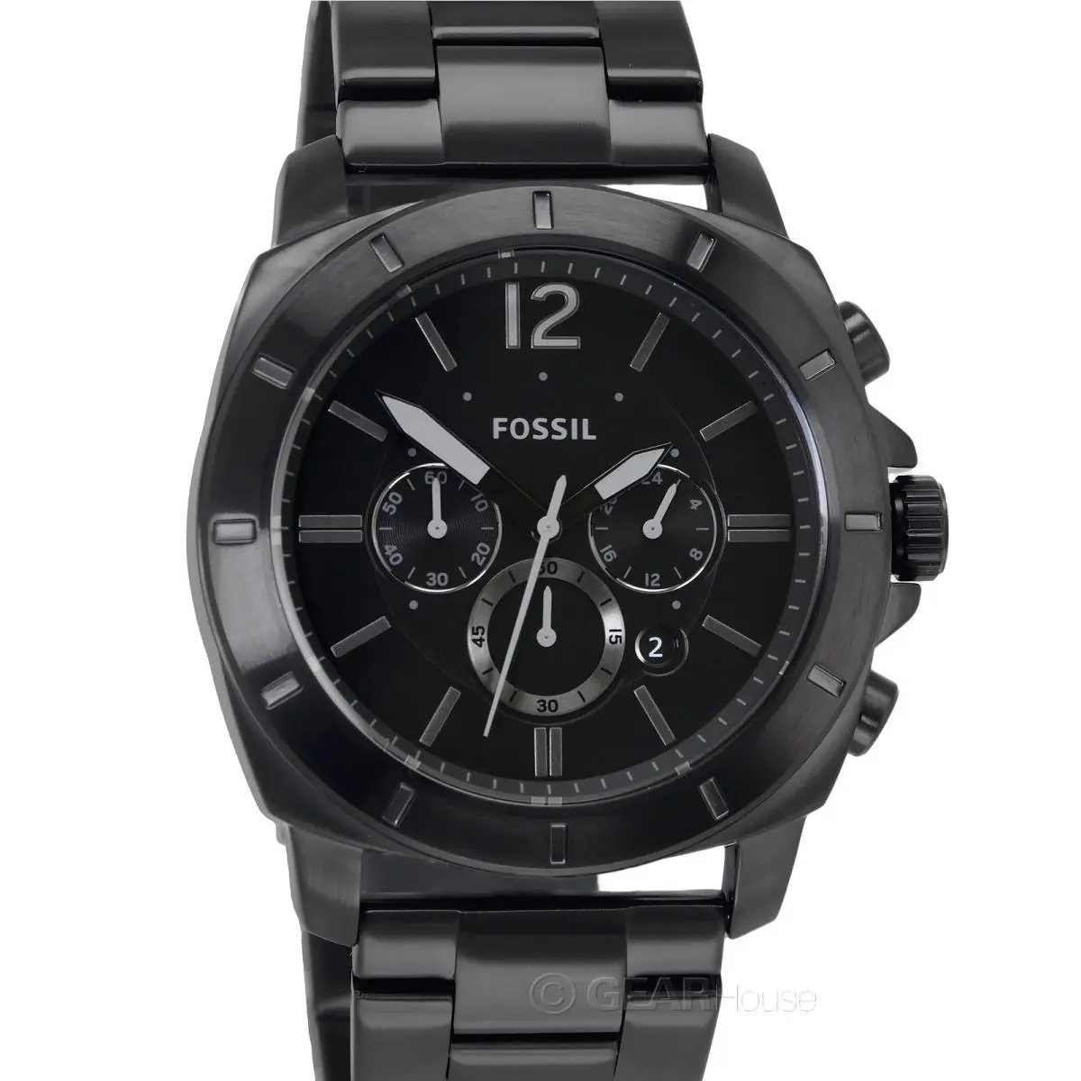 Privateer Mens 48mm Chronograph Watch Black Dial Stainless Steel Band by Fossil
