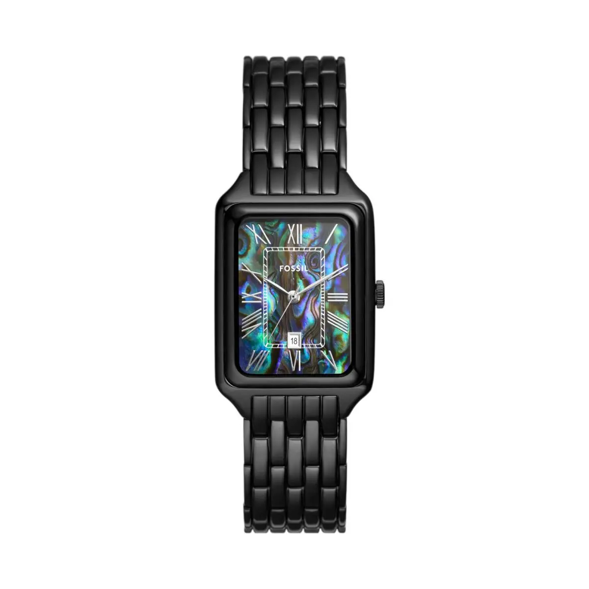 Women`s Raquel Three-hand Date Black Stainless 26MM Black/iridescent by Fossil