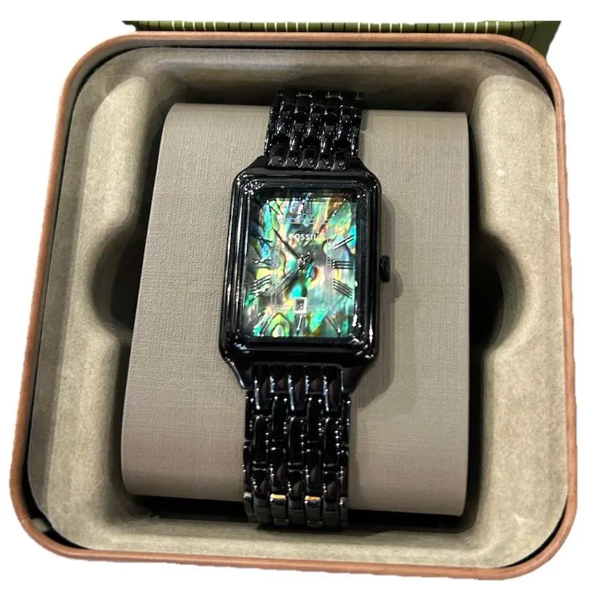 Fossil Raquel Three Hand Date Polished Black Stainless Steel Women Watch ES5340