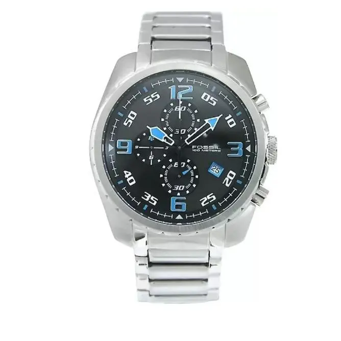Men`s Blue Watch CH2507 Chronograph Stainless Steel Silver Tone Bracelet by Fossil