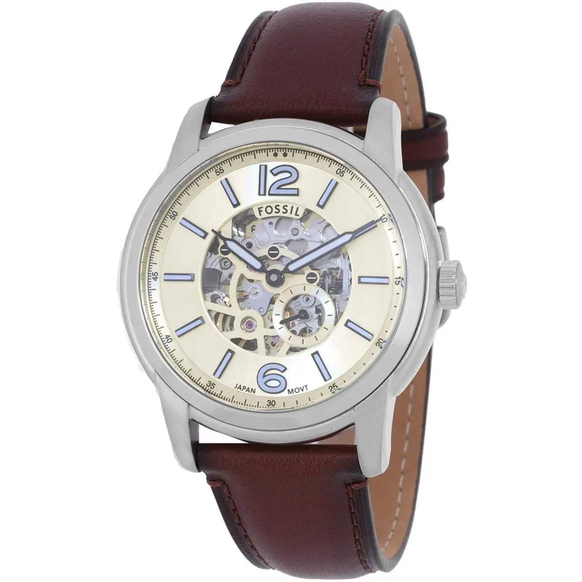 Men`s Watch Heritage Automatic Cream Dial Brown Leather Strap ME3264 by Fossil