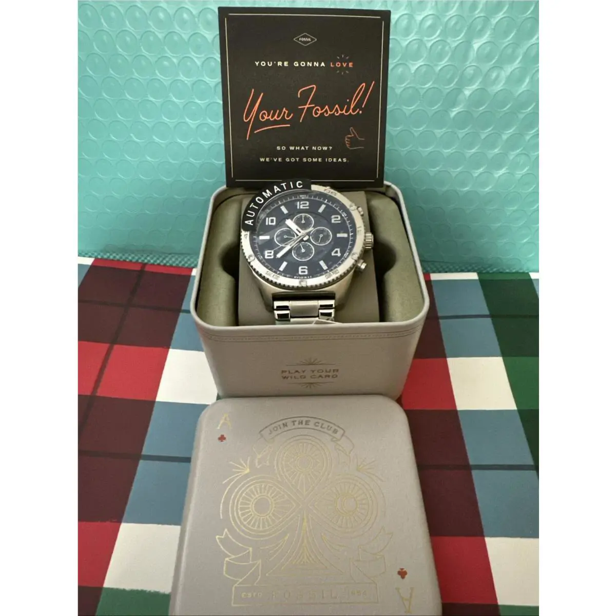 Automatic Fossil Brox Silver Blue Skeleton Chrono BQ2669 Men Watch