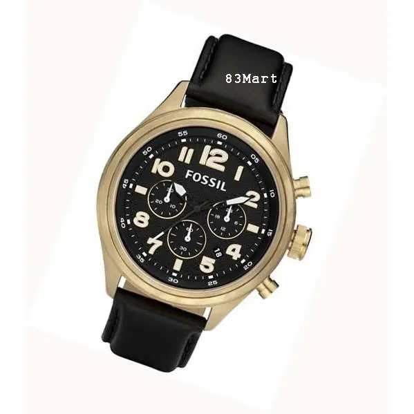 Fossil Vintage Bronze Chronograph Watch Black Leather Band DE5000
