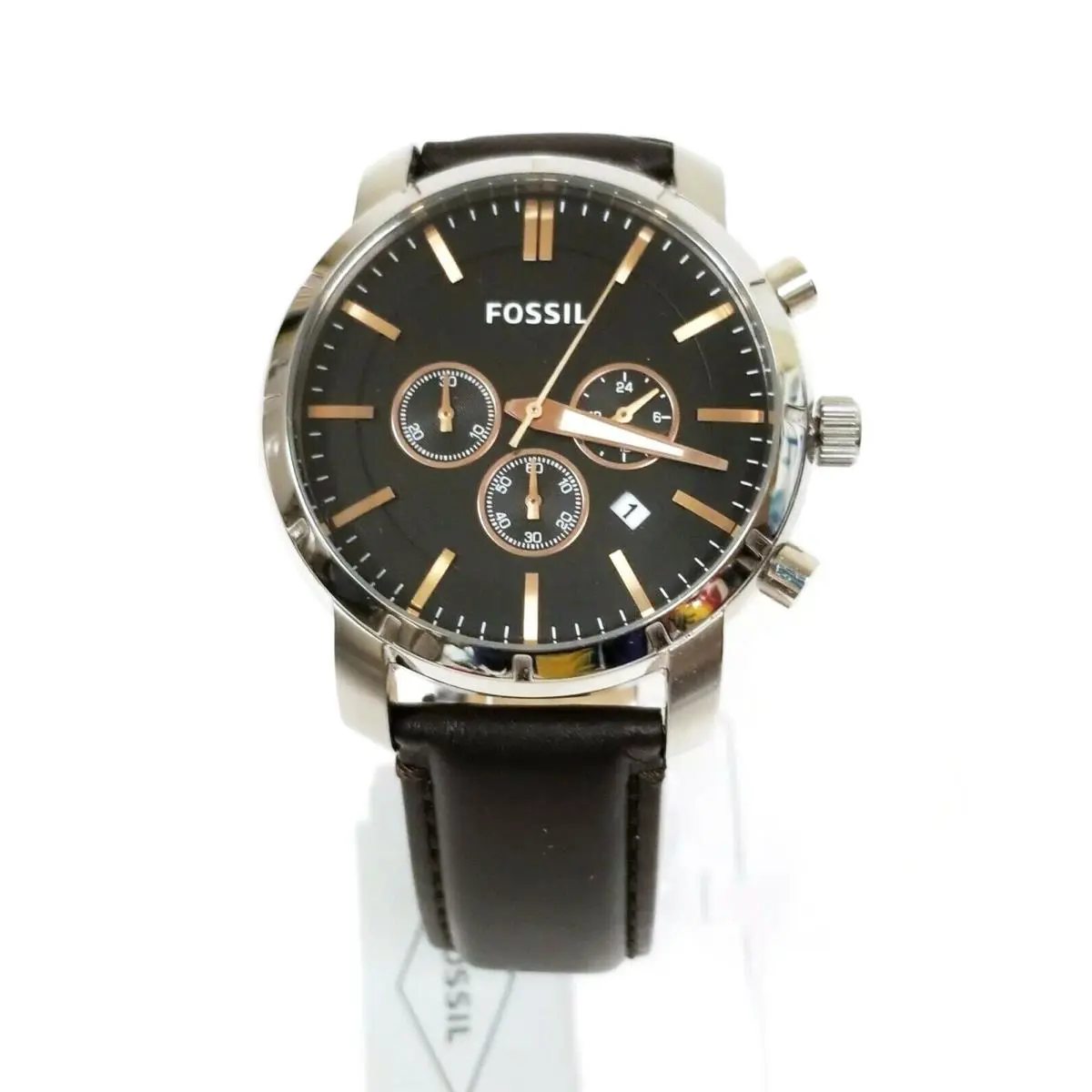 Chrome Silver Tone Dark Brown Leather Band Chronograph Watch BQ1525IE by Fossil