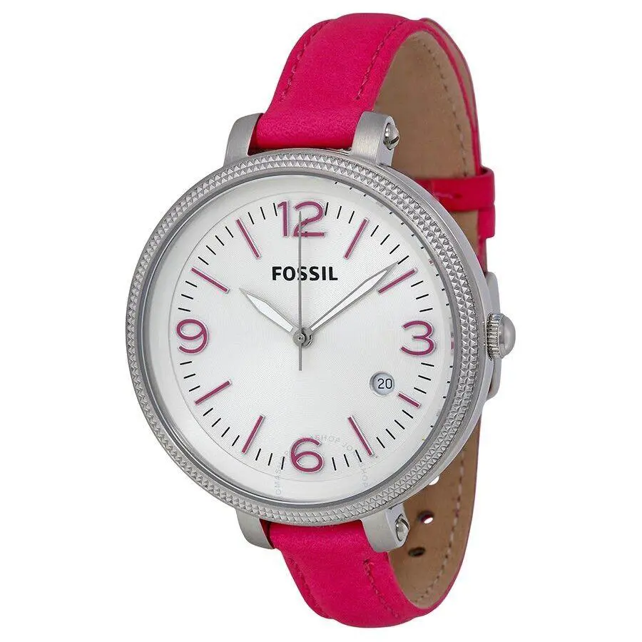Heather Hot Pink Leather Band+silver Tone Oversize Dial Watch ES3277 by Fossil