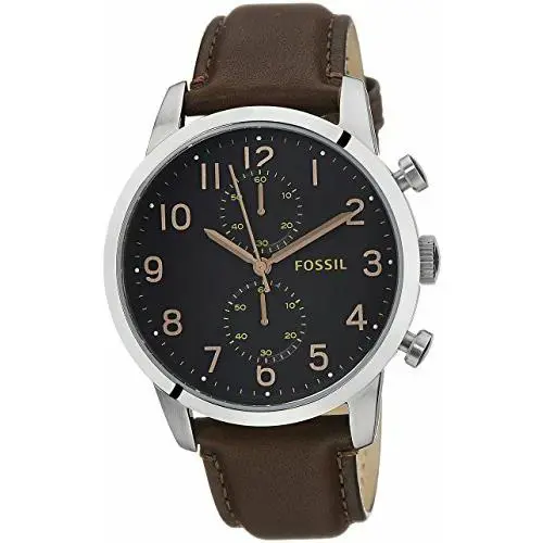 Townsman Black Dial SS Brown Leather Chrono Quartz Mens Watch FS4873 by Fossil