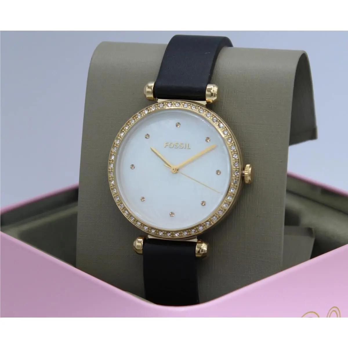 Fossil Tillie Crystals Gold Black Mop Dial Women`s BQ3758 Watch