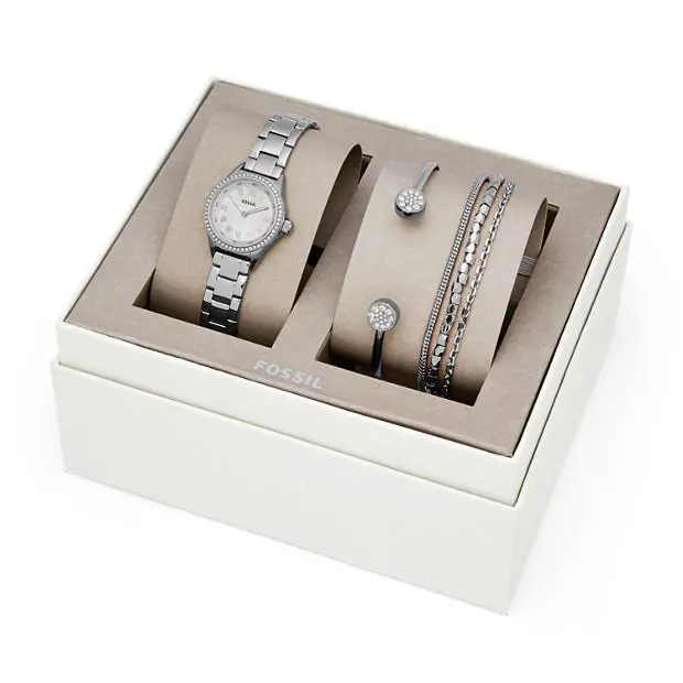 3 PC Set Silver Tone Crystal White Mop 2 Bracelet WATCH-BQ3149SET by Fossil