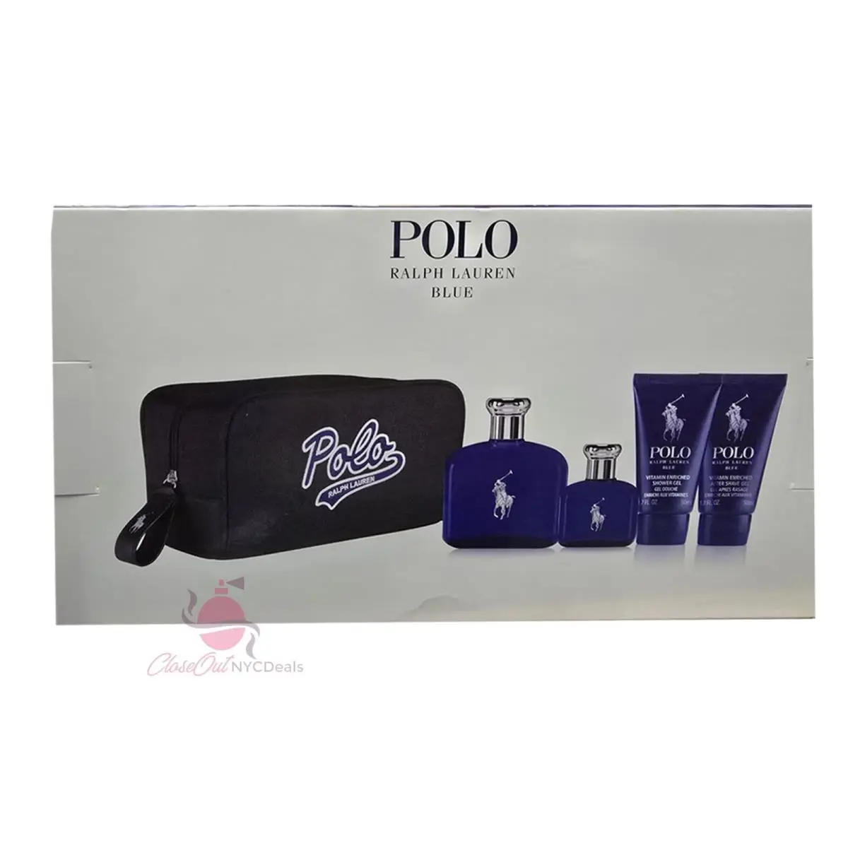 Polo Blue by Ralph Lauren 5 Pc-4.2 oz Edt Sp+1.36 oz Edt Sp+travel Bag+more