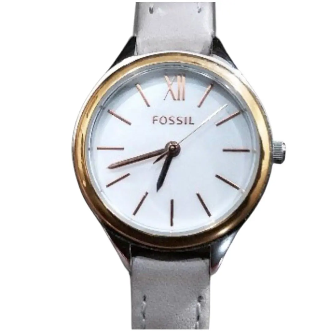 Fossil Watch Rare Mother of Pearl Gold Bezel Tan Leather BQ313