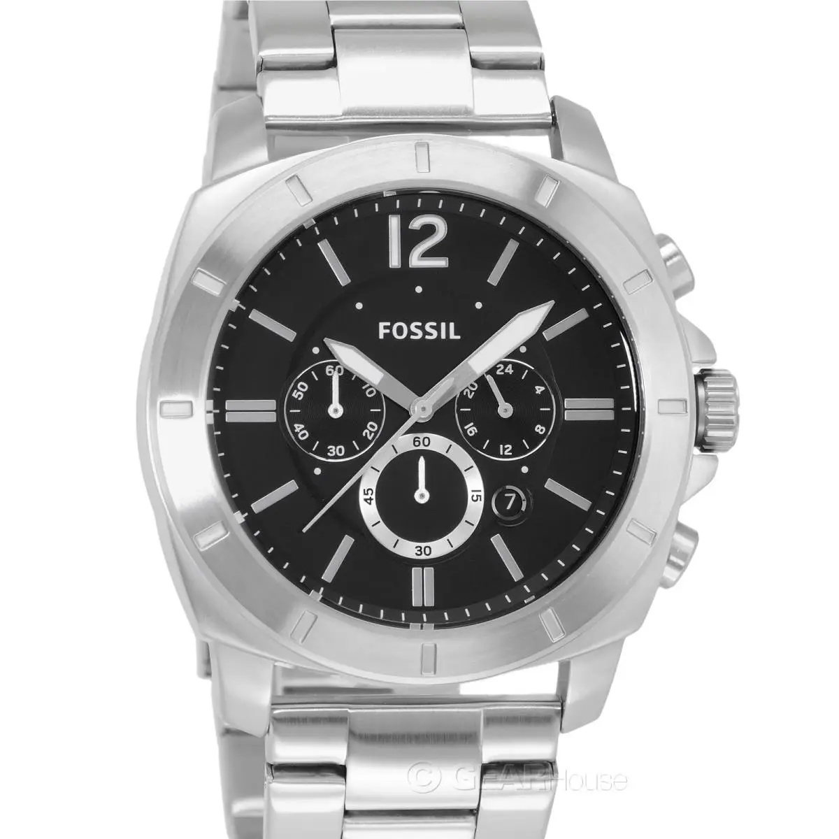 Rotary Fossil Privateer Mens Chronograph Watch Black Dial Stainless Steel Band