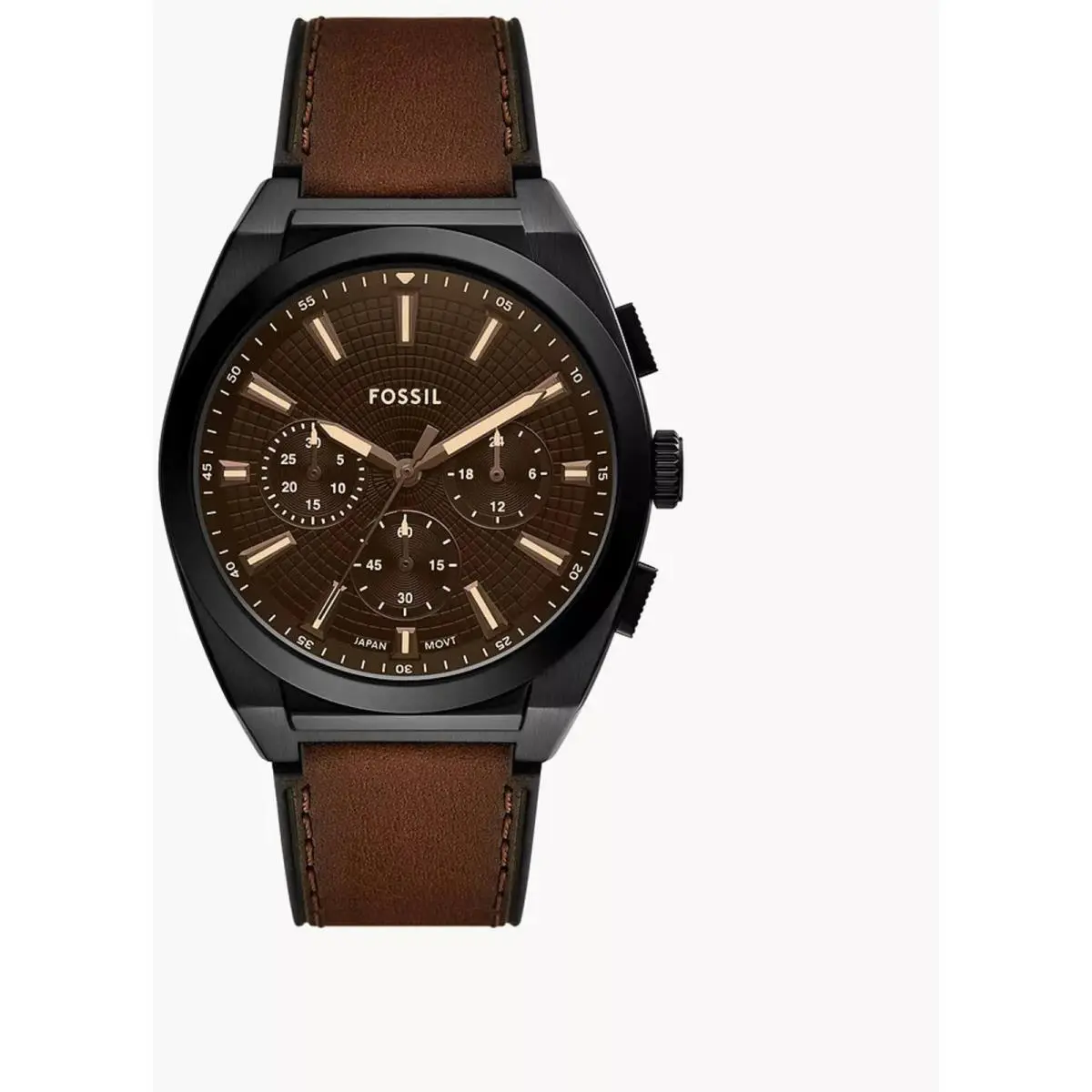 Men`s Watch Machine Quartz Chrono Black Case Brown Leather Strap FS6108 by Fossil