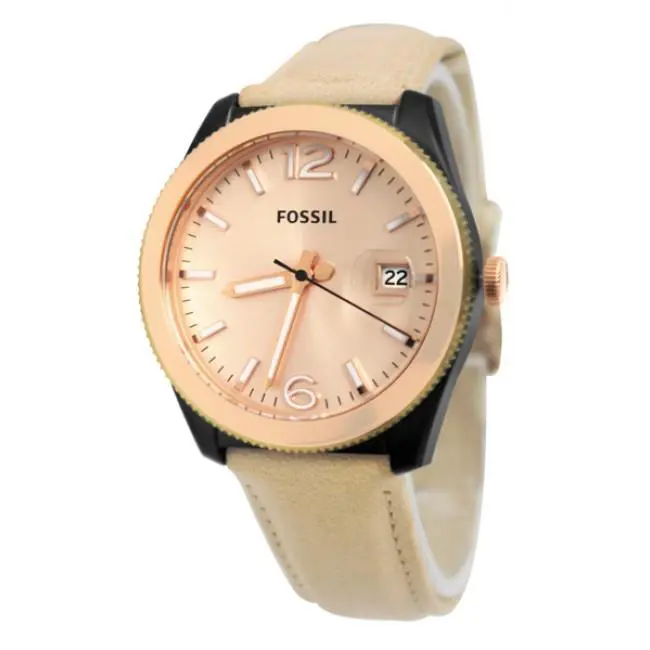 Women`s Rose Gold Dial Sand Brown Leather Ladies Watch ES3777 by Fossil