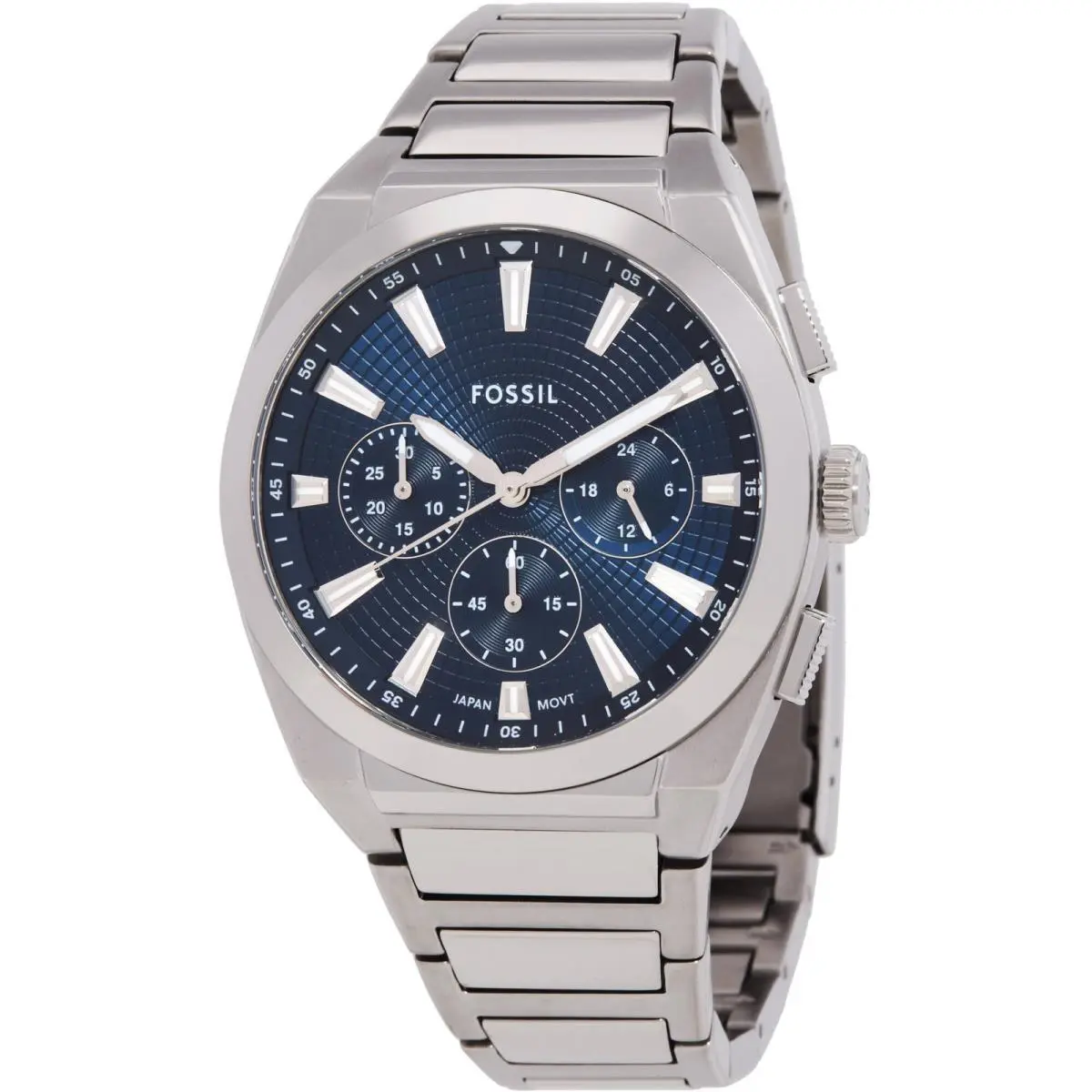 Men`s Watch Everett Quartz Chrono Blue Dial Silver Tone Bracelet FS6104 by Fossil