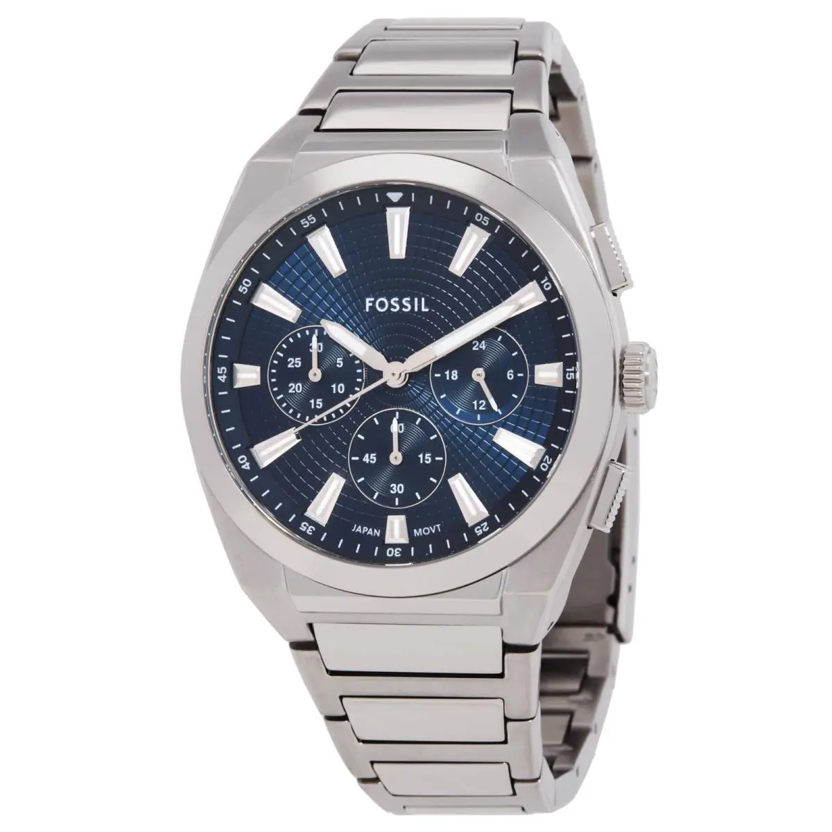 Fossil Everett Chronograph Quartz Blue Dial Men`s Watch FS6104 - Dial: Blue, Band: Silver-tone, Bezel: Silver-tone