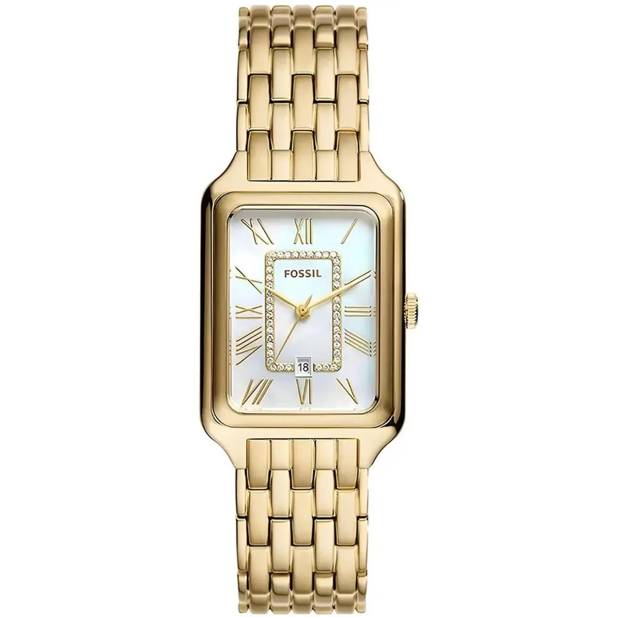 Fossil Women`s Watch Raquel Quartz White Mop Dial Yellow Gold Bracelet ES5304 - Dial: White, Mother of Pearl, Band: Yellow