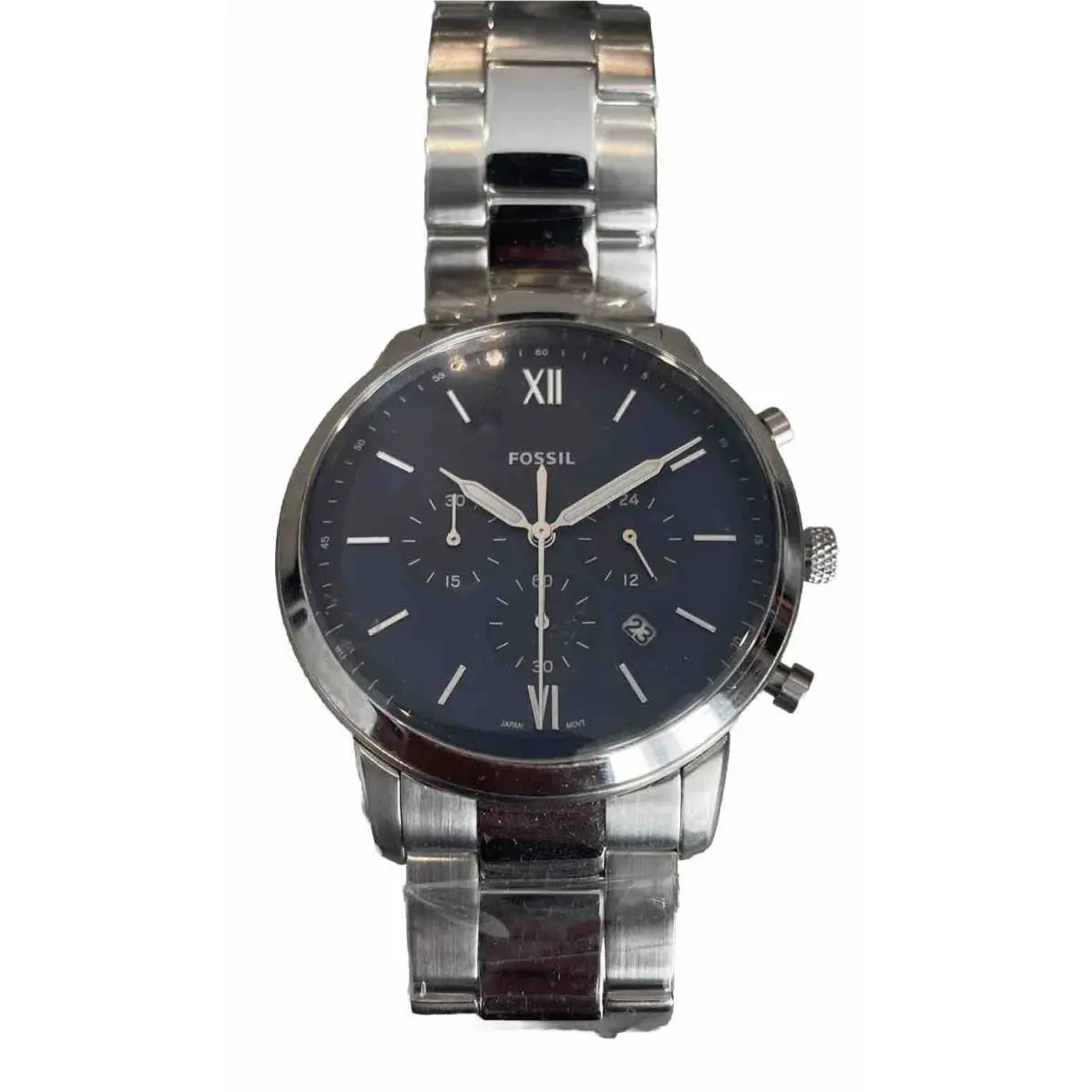 Men’s Fossil F75792 Silver Bracelet Chronograph Blue Dial Date Dress Watch